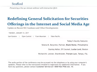 Offerings in the Internet and Social Media Age  Update on Recent SEC Guidance and Other
