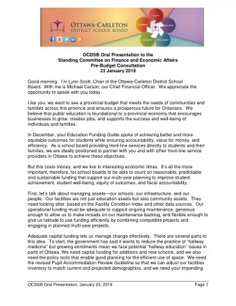 OCDSB Oral Presentation to the Standing Committee on Finance and Economic Affairs Pre-Budget
