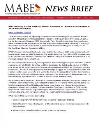 MABE Leadership Provides State Board Members Presentation on The Every Student