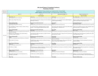18th Annual Research Postgraduate Conference  Presentation Schedule  0930-1000  REGISTRATION (11/F,