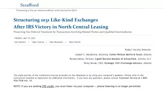 Structuring 1031 Like-Kind Exchanges  After IRS Victory in North Central Leasing  Preserving