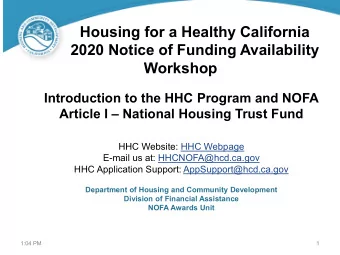 Housing for a Healthy California  2020 Notice of Funding Availability  Workshop  Introduction to