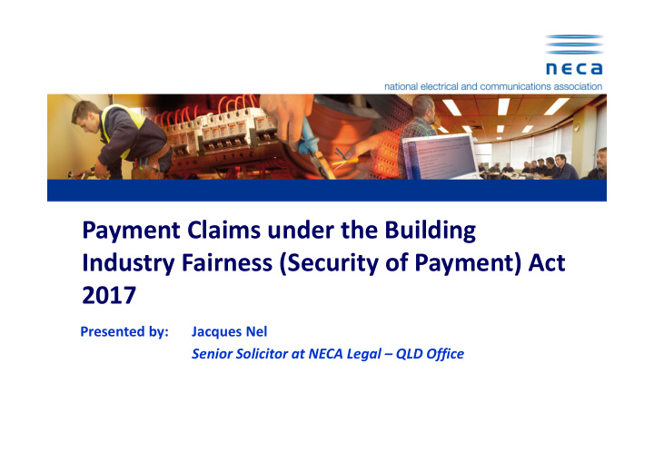 payment claims under the building industry fairness