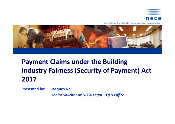 payment claims under the building industry fairness