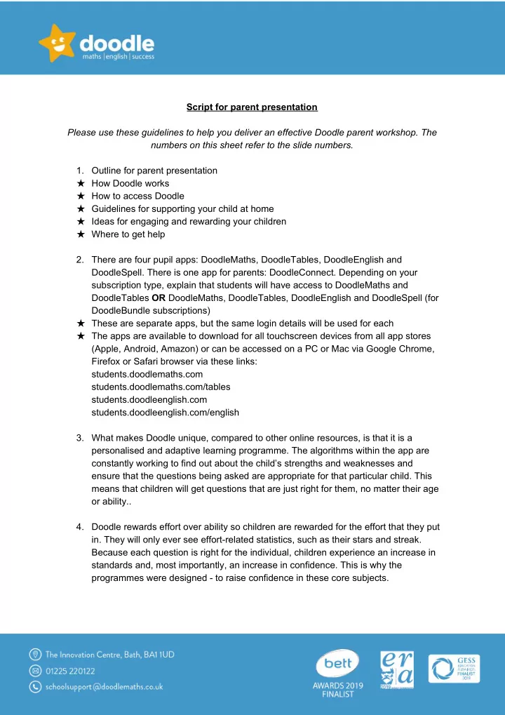 script for parent presentation please use these