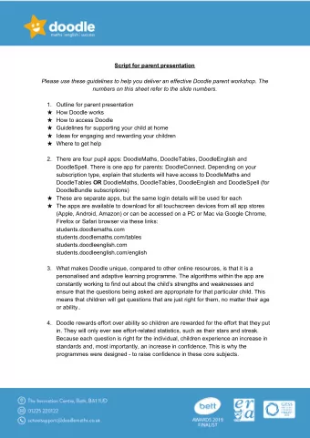 Script for parent presentation  Please use these guidelines to help you deliver an effective Doodle