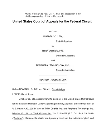 United States Court of Appeals for the Federal Circuit  05-1201  MINEBEA CO., LTD.,