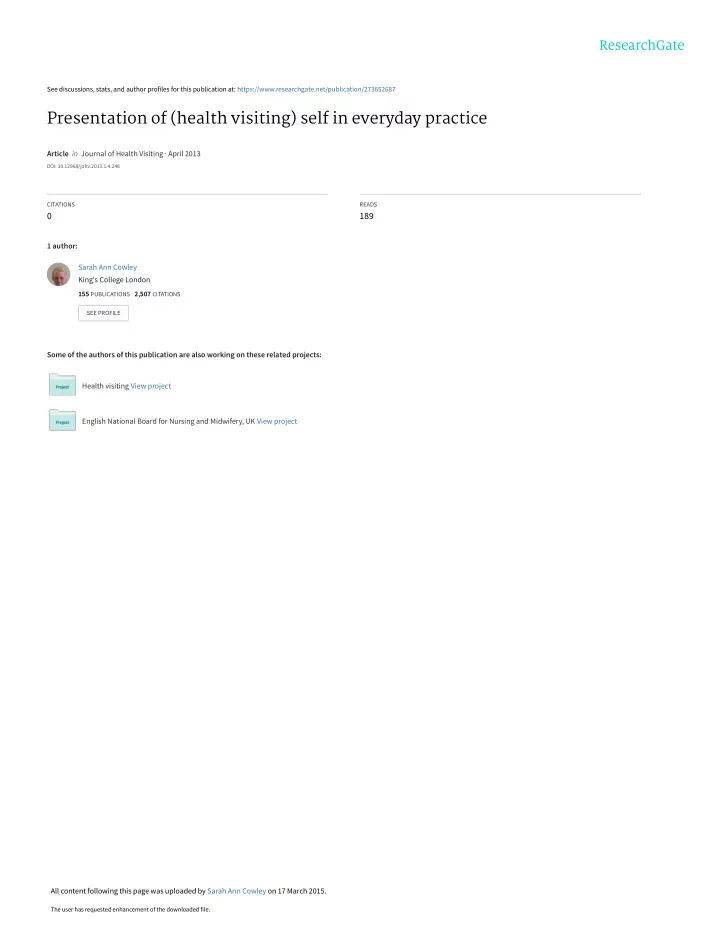 presentation of health visiting self in everyday practice