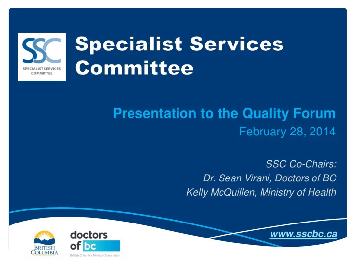 presentation to the quality forum