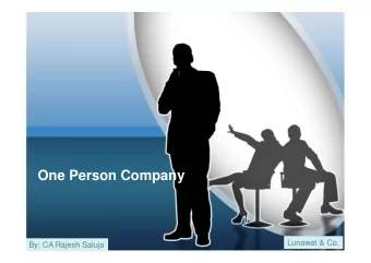 One Person Company  Lunawat &amp; Co.  By: CA Rajesh Saluja  OPC   Section 2(62)  One Person