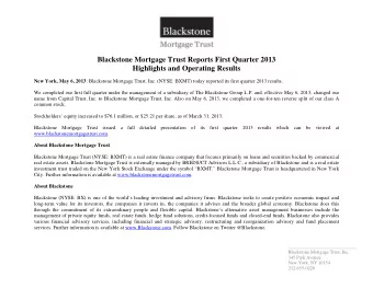 Blackstone Mortgage Trust Reports First Quarter 2013  Highlights and Operating Results New York,
