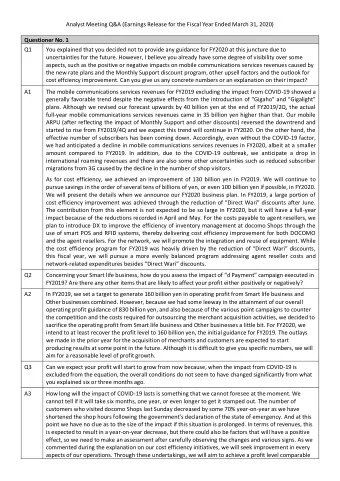 Analyst Meeting Q&amp;A (Earnings Release for the Fiscal Year Ended March 31, 2020)  Questioner No.
