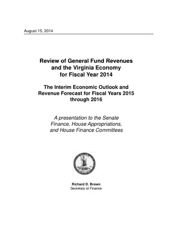 Review of General Fund Revenues  Review of General Fund Revenues  and the Virginia Economy  for