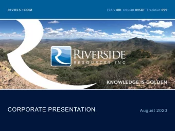 CORPORATE PRESENTATION  August 2020  Disclaimer  Forward-Looking Statements  This document contains