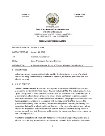 C ATHERINE P AYNE D AVID Y. I GE C HAIRPERSON G OVERNOR S TATE OF H AWAII S TATE P UBLIC C HARTER S