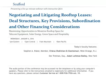 and Other Financing Considerations  Maximizing Opportunities to Monetize Rooftop Space for  Telecom