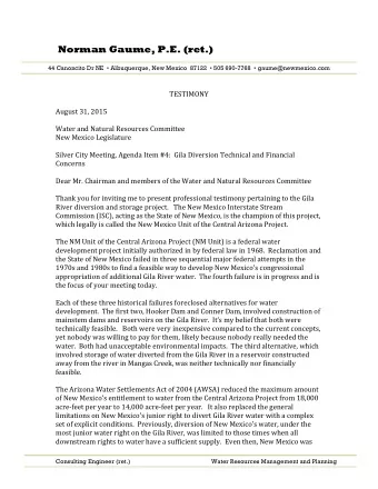 Norman Gaume, P.E. (ret.)  44 Canoncito Dr NE   Albuquerque, New Mexico  87122   505 690-7768