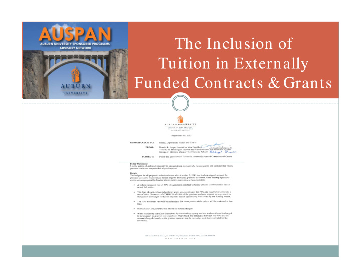 the inclusion of tuition in externally funded contracts