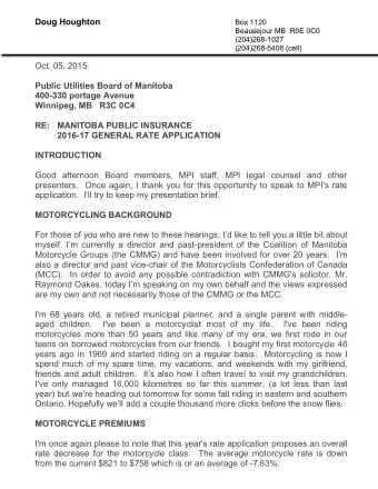 Doug Houghton  Box 1120  Beausejour MB R0E 0C0  (204)268-1027  (204)268-5406 (cell)  Oct. 05, 2015