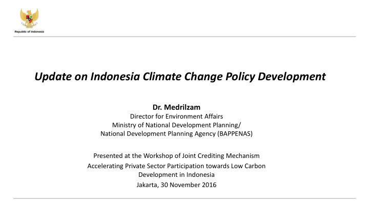 update on indonesia climate change policy development