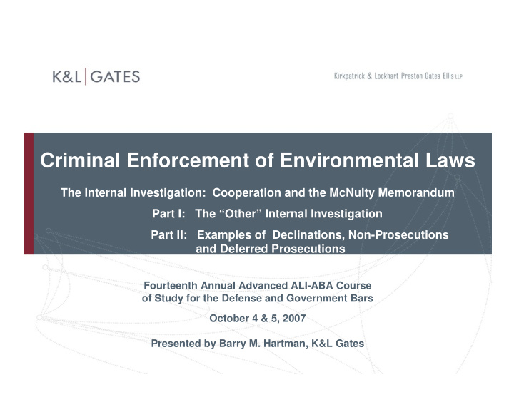 criminal enforcement of environmental laws