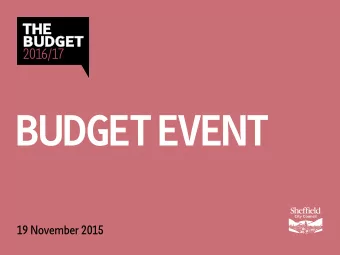BUDGET EVENT  19 November 2015  WELCOME  COUNCILLOR JULIE DORE,  Leader, Sheffield City Council