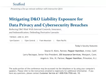 Mitigating D&amp;O Liability Exposure for  Data Privacy and Cybersecurity Breaches  Reducing