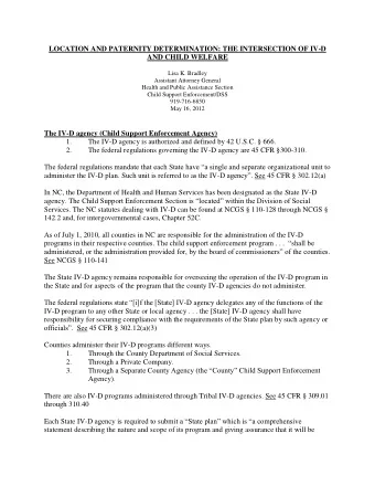 LOCATION AND PATERNITY DETERMINATION: THE INTERSECTION OF IV-D AND CHILD WELFARE  Lisa K. Bradley