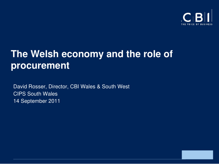 the welsh economy and the role of procurement