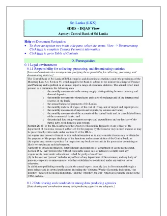 Sri Lanka (LKX)  SDDS - DQAF View  Agency: Central Bank of Sri Lanka  SDDSKey Help on Document