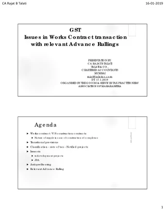 Ag e nda  2  Wo rks c o ntra c t  V/ S c o nstruc tio n c o ntra c ts  Na ture  o f supply in