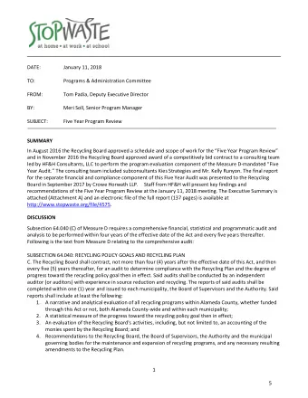 5  SCOPE OF WORK  As in previous years, the program review utilized a forward looking