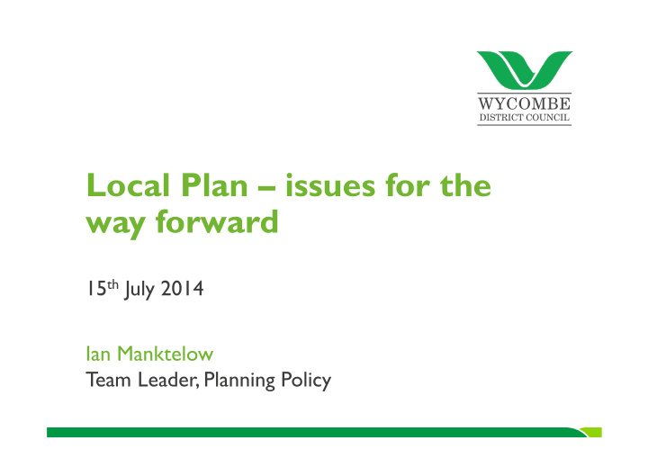 local plan issues for the way forward