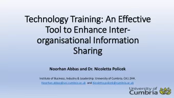 Technology Training:  : An Effective  Tool to Enhance In  Inter-  organisational In  Information