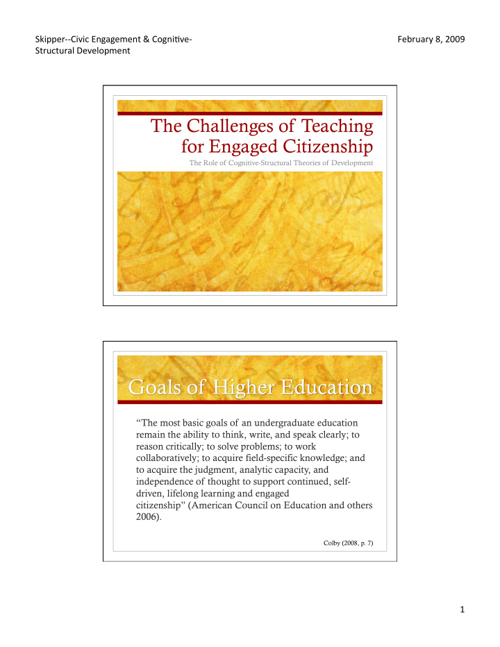 the challenges of teaching for engaged citizenship
