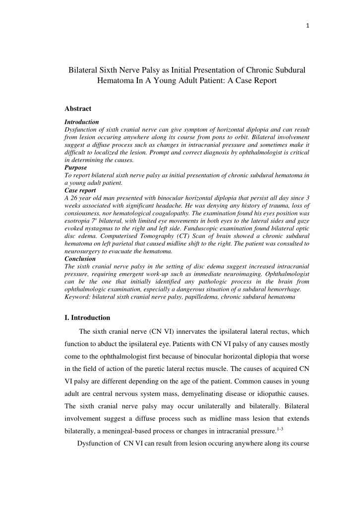 bilateral sixth nerve palsy as initial presentation of