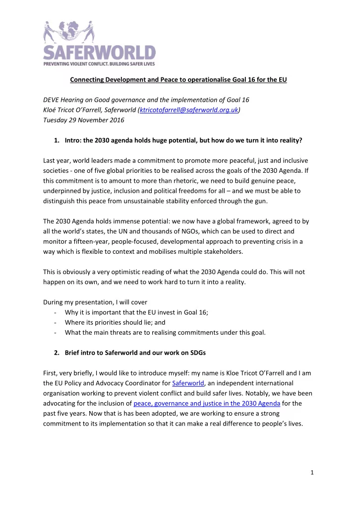 connecting development and peace to operationalise goal