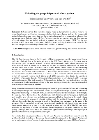 Unlocking the geospatial potential of survey data Thomas Ensom 1 and Veerle van den Eynden 1 1 UK