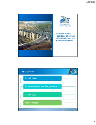 Introduction  Indian/International Regulations  Challenges  Way Forward  1  1  3/19/2018