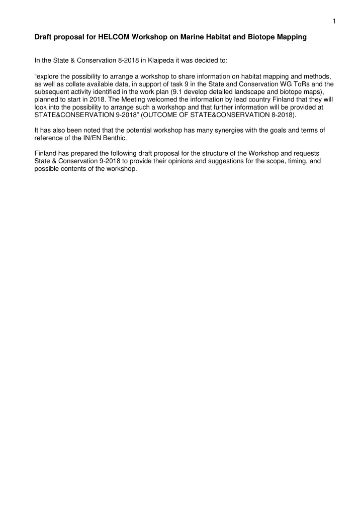 draft proposal for helcom workshop on marine habitat and