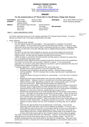 ROWSLEY PARISH COUNCIL  Clerk: Sarah Porter  Phone: 01629 732365  Email: