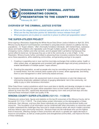 WINONA COUNTY CRIMINAL JUSTICE COORDINATING COUNCIL PRESENTATION TO THE COUNTY BOARD  February 28,