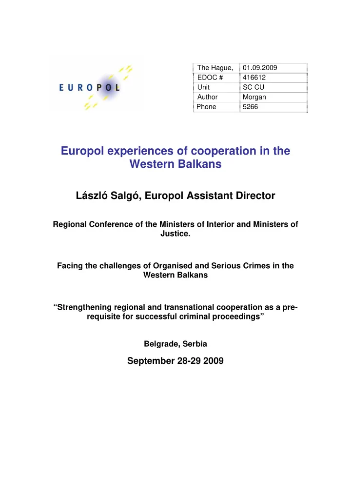 europol experiences of cooperation in the western balkans