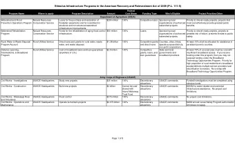 Stimulus Infrastructure Programs in the American Recovery and Reinvestment Act of 2009 (P.L.