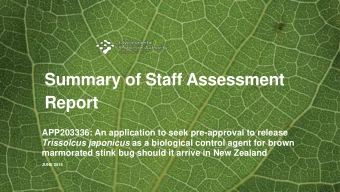 Summary of Staff Assessment  Report  APP203336: An application to seek pre-approval to release
