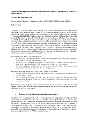 Seminar on the Implementation of the decisions of the African Commission on Human and Peoples