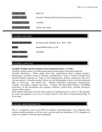 COURSE DETAILS: Dr. S.O. Obasa Dr. S.O. Obasa Dr. S.O. Obasa Dr. S.O. Obasav  Course Coordinator: