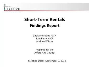 Short-Term Rentals  Findings Report  Zachary Moore, AICP  Sam Perry, AICP  Andrew Wilson  Prepared