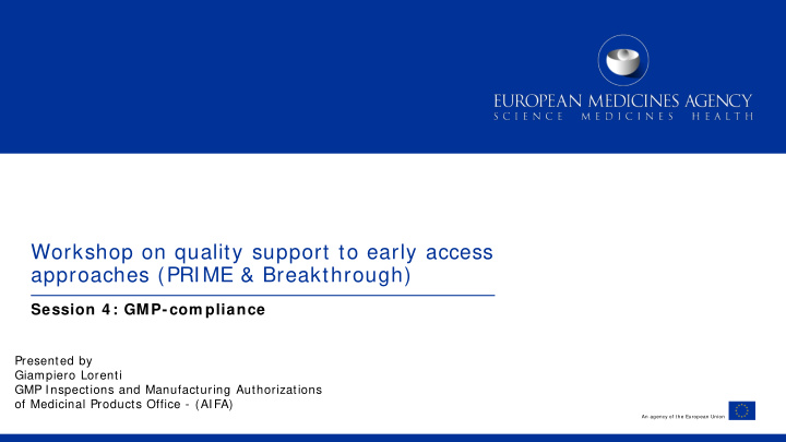 workshop on quality support to early access approaches