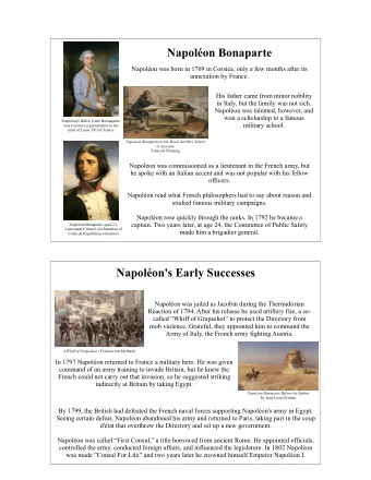 Napolon Bonaparte  Napolon was born in 1769 in Corsica, only a few months after its  annexation